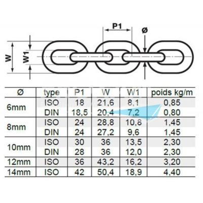 CHAINE GALVA CALIBREE ISO Ø10MM 1m