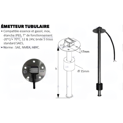 EMETTEUR TUBULAIRE VDO 10-180 OHM L38,10CM