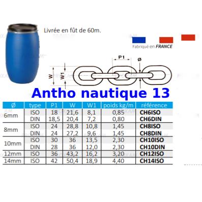 CHAINE GALVA CALIBREE DIN766 Ø6MM - FÛT 60M