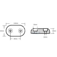 ANODE ALU - PLAQUE OVALE HAMILTON 118x59x26MM